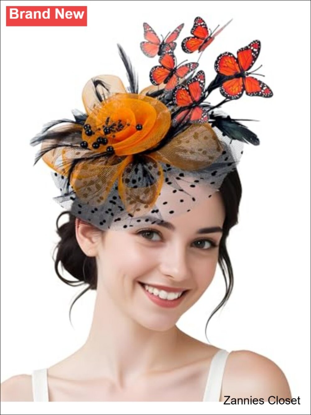 👻 Butterfly Fascinator Headband Mesh Feather Hair Clip Tea Party Halloween